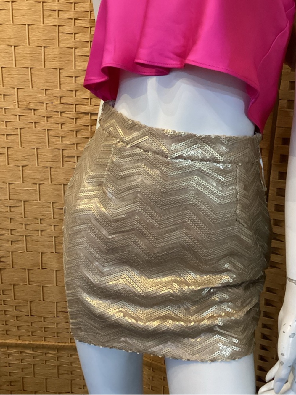 Gold Sequin Chevron Mini Skirt